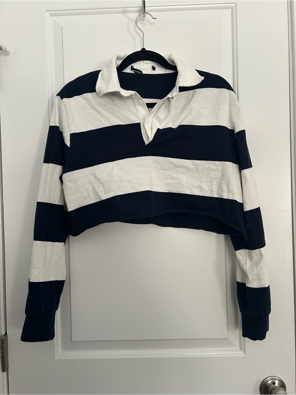 Brandy Melville Striped Navy White Cropped Rugby Shirt